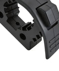 Close-up of rugged truck shovel holder with quick release rubber clamp, fits 1 to 1.5 inch diameter, universal for off road use.