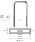 Diagram of Two Sets Of 304 Stainless Steel Square U Bolts With M8 Nuts, 2.75 Inch Inner Width, 4.33 Inch Length, Frame Plate Included