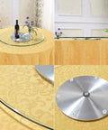 30 Inch Kitchen Tabletop Lazy Susan Turntable with tempered glass and aluminum base on patterned tablecloth
