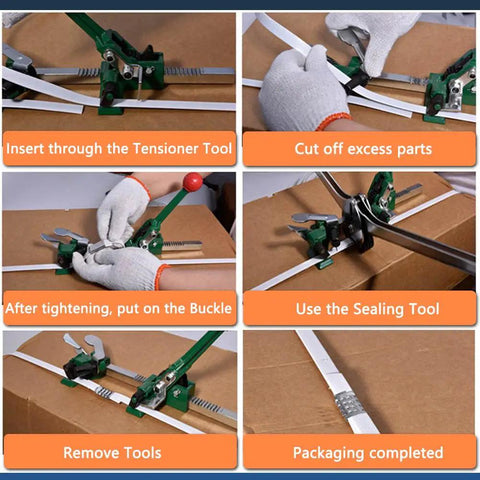 Steps in using Heavy Duty PP Strapping Coil Kit 0.59 In Wide X 0.0315 In Thick, 330 Lb Break Strength, White Poly Strapping