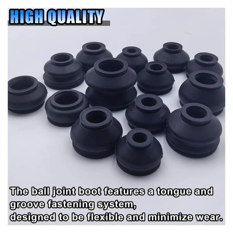 14 Piece Tie Rod End Boots Set For Automotive Steering, Heavy Duty Rubber Dust Covers For Ball Joints, Flexible Fit, High Temp And Wear Resistant Seals, Easy Install, Keeps Your Ride Smooth And Protected. black rubber tie rod end boots set for ball joints, tongue-and-groove design