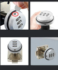 Close-up views of Keyless Combination Cam Lock With Password Security for drawers, zinc alloy, showing combination dials and power port.