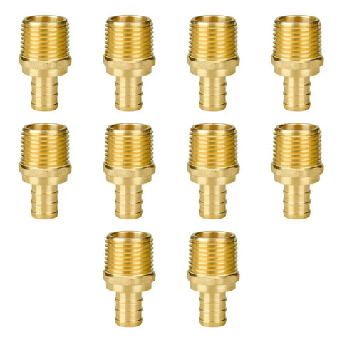 DIY Friendly One Half Inch PEX Fittings Kit, Ten Pack One Half Inch PEX Male Adapters, No Lead Brass, NSF ANSI Certified