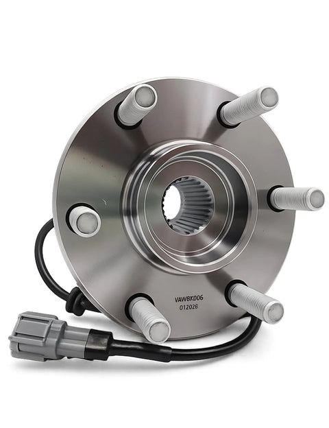 Front view of Front Wheel Bearing Hub Assembly Fits Nissan Frontier 2005 Through 2025, Pathfinder 2005 Through 2012, Xterra 2005 Through 2015, Suzuki Equator 2009 Through 2012 Front 4WD 6 Lug ABS 515065 Durable Replacement For 4x4 Performance And Smooth Rides with ABS sensor and 6-lug bolt pattern.