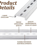 Close-up of Ten Piece 12 Inch Aluminum DIN Rails Top Hat Slotted 35mm Wide 7mm High with product details shown.