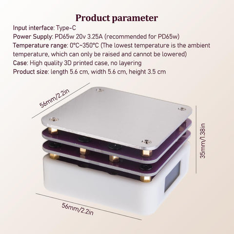 65W Mini Hot Plate Soldering Station For SMD Preheating And Desoldering, compact rework tool with LED display and temperature control.