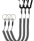 Spiral Retractable Safety Lanyard Set Of 3 Built Tough For Keys And Tools With Coiled Design 31cm Extended To 150cm 15lb Tension TPU Covered Steel Wire Aluminum Carabiner Clip, showing three coiled lanyards with carabiner clips and rings.