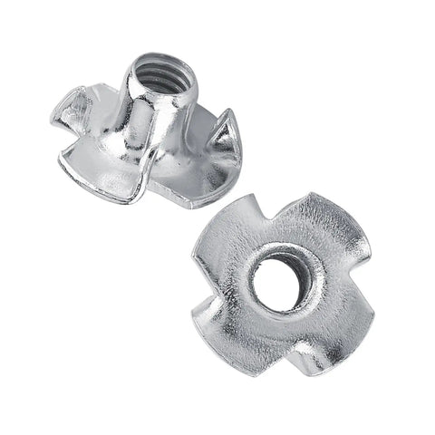 M8 Zinc-Plated Four-Pronged T-Nuts for Woodworking and Furniture Assembly, Captive Tee Nut, Carbon Steel, 30 Pack