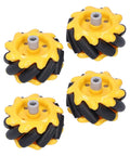 Mecanum wheel set with yellow hubs and black rubber rollers, 48mm ABS wheels, 4 pcs