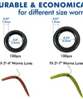 Gradient Wacky Rig Tool With Silicone O Rings 210 Pcs For 3 To 4 Inch And 5 To 7 Inch Worm Lures shown with O ring sizes