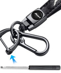 Hella Durable Genuine Leather Car Keychain Compatible With Honda Accord with zinc alloy hook and braided leather strap.