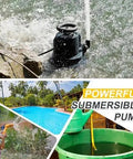 Real Heavy Duty Submersible Sump Pump 1 Hp 5000 Gph Automatic Water Discharge System in action, draining water from pools.