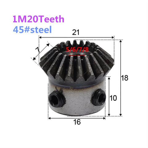Spiral Bevel Gear 20 Teeth 1 Module 90 Degree Steel Pinion For Mechanical Transmission With Inner Hole Bore 5mm 6mm 7mm 8mm And M5 Screw