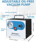 Oil Free Diaphragm Vacuum Pump For Labs Pro Grade Ultra Quiet Operation 15 Liters Per Minute 110 To 220 Volts Dual Pressure Control shown with features highlighted.