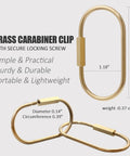 Locking Brass Carabiner Key Rings With Screw Lock Gold Tone Keychain Clip For Keys And Purses displayed with measurements
