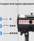 3-speed wind speed adjustment for a heavy duty industrial wall fan with remote control and 3 speeds delivering massive airflow.