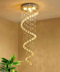 5 Light Modern Raindrop Crystal Chandelier With Tall Height Chrome Canopy GU10 Bulb Ready LED Compatible K9 Crystals