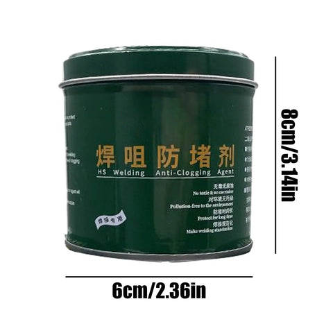 Green container of Nozzle Cleaner Gel 200g For Welding Spatter And Flux Removal shown with dimensions