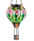 Hummingbird Hot Air Balloon Solar Lantern Outdoor Hanging Light With Flickering Flame Metal And Glass Waterproof Lanterns For Patio Yard Garden Decor Solar Powered Lit Glow Lighting, featuring colorful hummingbird design.