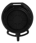 The Ultimate Heavy Duty Oil Drain Pan Kit Holds Four Gallons With Non Spill Pour Spout For Easy Car Maintenance And Fluid Catching During Coolant Changes. Black plastic oil drain pan, 4-gallon, top view with handles