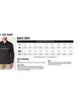 Men's Long Sleeve Work Shirt Charcoal Relaxed Fit Durable Cotton Poly Blend size chart detailing neck, sleeve, and chest measurements.