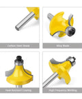 Top Tier 15 Pc Router Bit Set With 8mm Shank Carbide Cutting Edges for Precision Wood Trimming, showcasing alloy blades and carbon steel shanks.