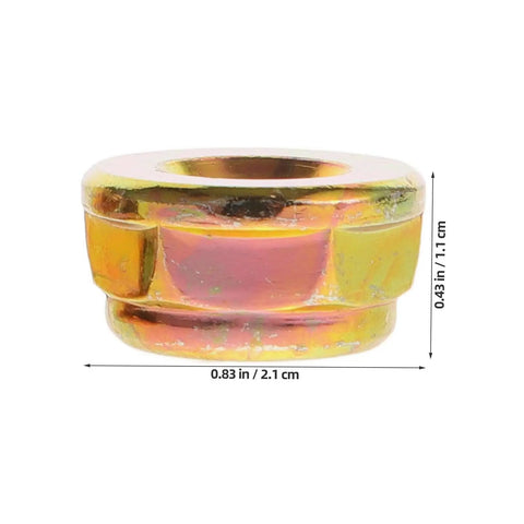 Top Quality 10Pc Reverse Thread Spindle Lock Nuts For Lawn Mower Golden Metal Replacement Wing Bolt showing one golden metal lock nut.