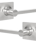 Two Pack Dummy Door Handles For Closets And French Double Doors Levers Knobs Set Decorative Push And Pull Exterior Handles Easy Install No Frills Latch Setup Quick Snap Fit Brass Base, satin nickel