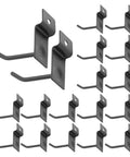 Black Slatwall Hooks 20 Pack Heavy Duty 2 Inch Hangers For Slat Wall Panels And Coat Racks Retail Display No Fuss Must Have Merch Built To Last Hang Everything From Bags To Tools. Visible are stainless steel black hooks arranged evenly.