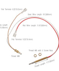Timsec patio heater thermocouple sensor with 1.2 in brass probe, M8/M6 threads, red and steel wires, 0.25 in flat terminals.