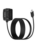 OBD2 to Micro USB power cable for dash camera 24 seven hardwire charger with switch 11.5 ft, black cord with connectors.
