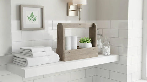 Real Reclaimed Barnwood Tote Carry All Planter Box For Indoor And Outdoor Farmhouse Decor Accent on bathroom shelf