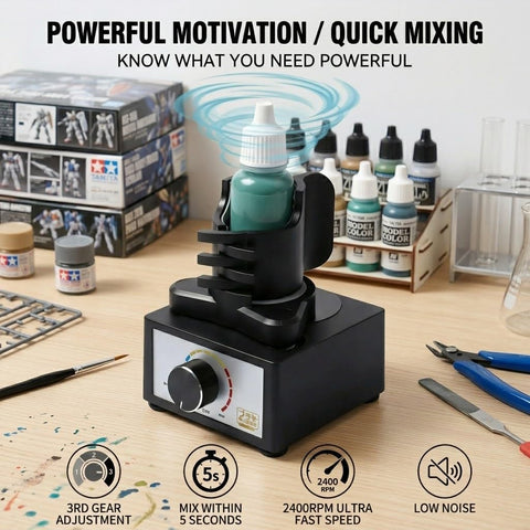 Vortex Mixer For Lab And Model Paint Shaker Auto Hands Free With Three Speed Settings From 300 To 2400 RPM Electric Industrial Lab Mixer For Acrylics Pigments And Test Tubes Beefed Up Performance with bottle clamp on workbench