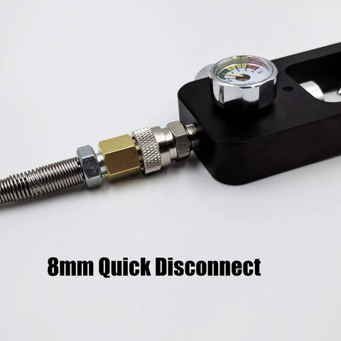 Close-up of DIN Scuba Fill Station 4500psi HPA Filling Adapter Valve with 32 Inch Fill Hose and 8mm Quick Disconnect