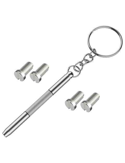 Precision Screwdriver And Four Replacement Screws For Oakley Crosshair OO4044 Sunglasses repair tool and screws on keychain.