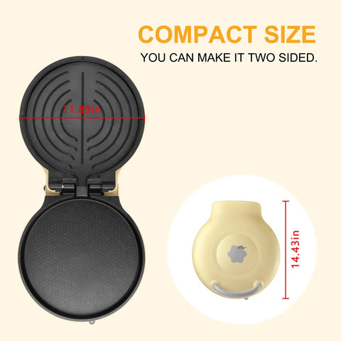 Bear 11.8 Inch 1500W Electric Smokeless Indoor Grill With Adjustable Temp Control Nonstick Pan top view showing compact size and two-sided use.