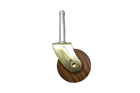 Brown Wood Wheel Stem Casters Set Of Two With Friction Mount For Lightweight Furniture, Wheel Diameter One And Five Eighths Inch