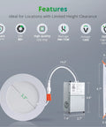 16 Pack 4 Inch Recessed LED Can Lights With 6 CCT Adjustable 2500K To 5000K, 750LM Bright, 9W Equivalent features diagram