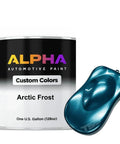 Top Notch Light Blue Pearl Auto Paint Basecoat Midcoat Gallon Ready To Roll With Included Reducer For Bulletproof Coverage And Street Ready Finish On Any Custom Project Or Daily Driver, with paint can and color sample.