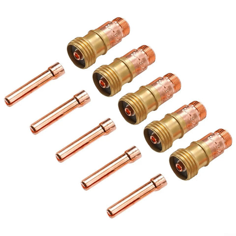 Pro Grade 10 Piece TIG Gas Lens Kit For WP-17 WP-18 WP-26 Welding Torch Includes 3/32 Inch Collets And Five Gas Lenses All-In-One Pro Welding Accessories Set