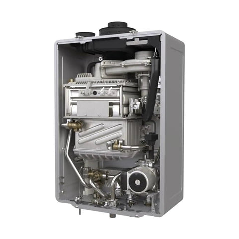 Built Like A Tank 150K BTU Condensing Natural Gas Combo Boiler And Tankless Water Heater internal components view.
