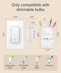 Dimensions and compatibility of Smart Dimmer Switch That Plays Nice With Alexa And Google Home 2.4GHz WiFi Dimmable LED CFL Bulbs