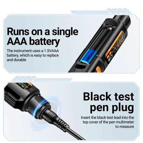 Interior view of Grab And Go Handy Digital Multimeter Pen With Voice Readouts A3009 showing battery compartment and test pen plug