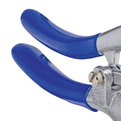 Close-up of blue handles on Heavy Duty Sheet Metal Hand Punch Tool for Holes Up To Nine Thirty Second Inch