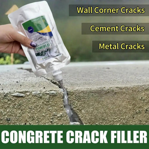 Image of Concrete Crack Filler High Elasticity Liquid Cement Sealant being applied to a cracked surface for repair.