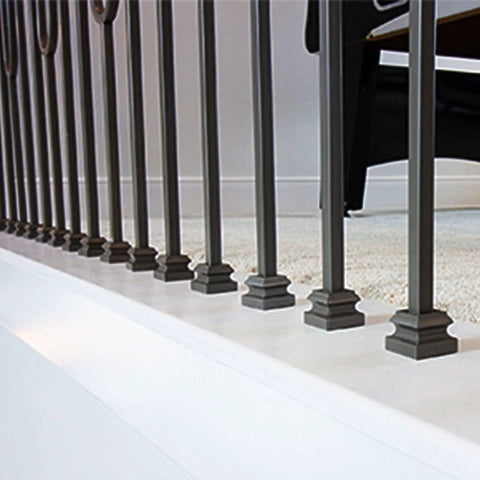 Durable Aluminum Iron Baluster Shoes With Flat Angle For Half Inch Square Balusters Rust Resistant Easy Install Pro Grade Wrought Iron Stair Railings 50 Pack For Outdoor Use installed on stairs