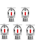 Heavy Duty 5 Pack Fire Sprinkler Heads With Automatic Thermal Trigger At 155 Degrees Fahrenheit Slick Chrome Plated Brass For Indoor Setup.