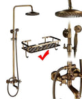 CUTPOIY Antique Brass Shower System Set featuring a dual knob mixer tap and porcelain ceramic faucets.