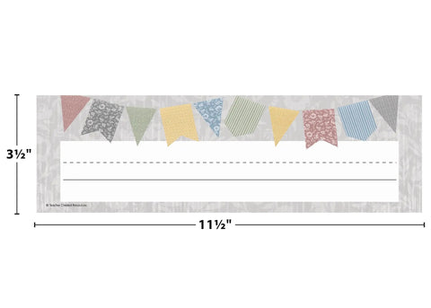 Classroom Cottage Flat Name Plates, 36 Pack, 11.5 X 3.5 Inches, Laminatable Labels with multicolor banner design.
