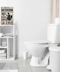 Kickass Vintage Metal Tin Sign 8X12 Inches With A Heck Funny Bathroom Wall Art And Farmhouse Humor Plaque hung near toilet in modern bathroom.